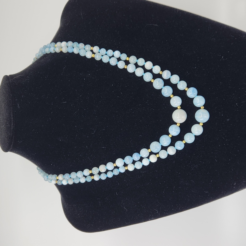 Double Stranded Light Blue Gemstone Beaded Neckla… - image 3
